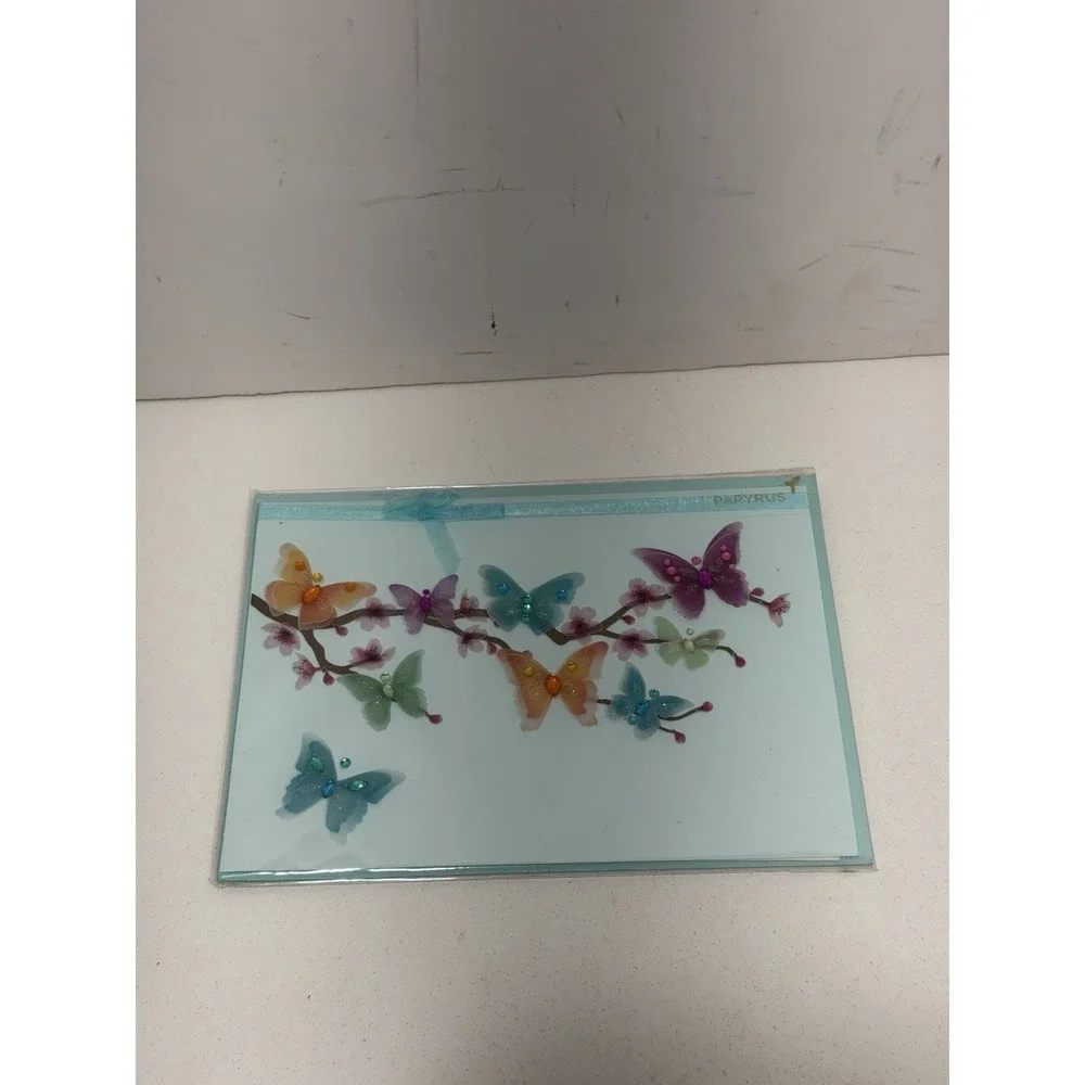 Papyrus Blank Card Cherry Blossoms Butterfly Blue Greeting Card Vintage